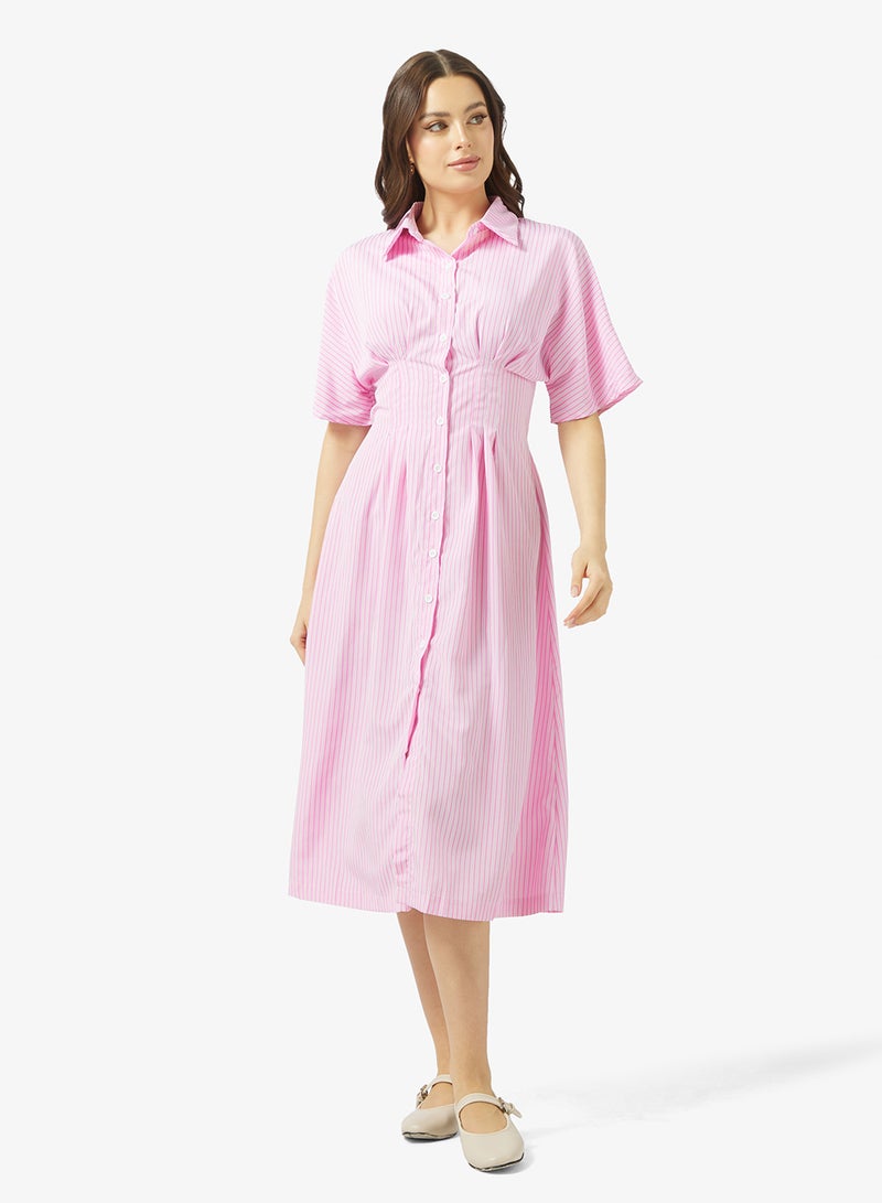 Ginger Button Up Pinstripe Shirt Dress - Image 1